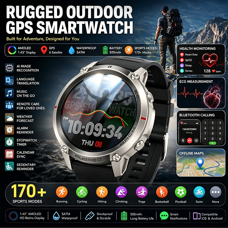 Sports Equipment In French - GPS Outdoor Sports Watch1.43 AMOLED Screen